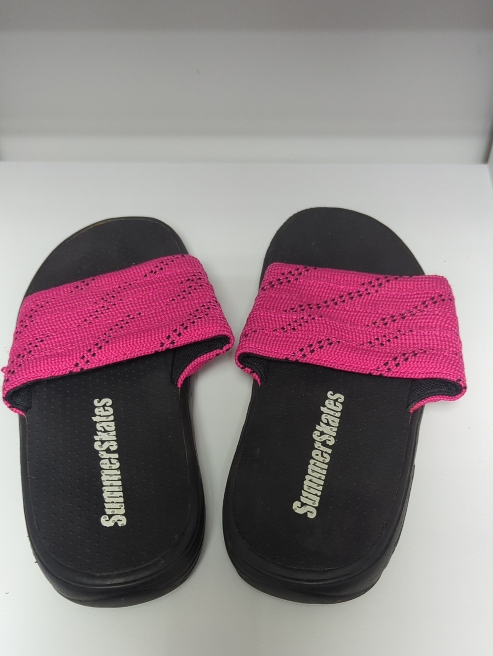 Women's Pink Slide Sandals with Cushioned Black Footbed
